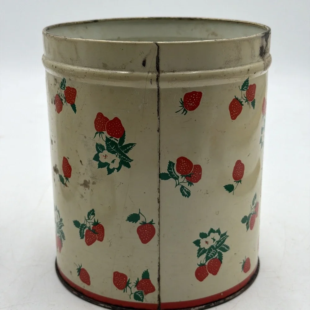 Vintage 1940s National Can Corp New York Strawberry Print Tin Canister NO LID